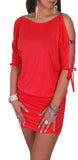 Women's Open Sleeve Stretchy Jersey Tunic Mini Dress 157