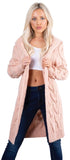 Womens Chunky Cable Knitted Oversized Longline Hooded Cape Cardigan Ladies Baggy Pocket Long Jumpers Coatigan | Women's Cardigan
