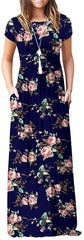 Rose Navy Casual Short/Long Sleeve Maxi Dress with Pockets - HAOMEILI