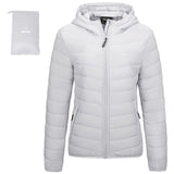 Light Grey fold in Pocket Women's Winter Coat Packable Lightweight Full-Zip Puffer with Hood Quilted - AmEss | Women's Coat & Jacket