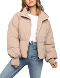 Khaki Women’s Winter Jacket Coat Cropped Puffer Short Warm Quilted - Gihuo | Women's Coat & Jacket