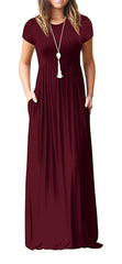 Wine Red Maxi Dress Summer Casual Long Dresses for Laydies with Pockets - GRECERELLE