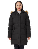 Black Women's Winter Jacket Puffer Coat Warm with Faux Fur Removable Hood - AmEss | Women's Coat & Jacket