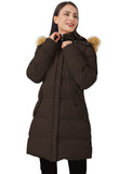 Coffee Women's Winter Jacket Puffer Coat Warm with Faux Fur Removable Hood - AmEss | Women's Coat & Jacket