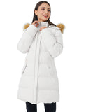 White Women's Winter Jacket Puffer Coat Warm with Faux Fur Removable Hood - AmEss | Women's Coat & Jacket