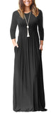 Women's Casual Maxi Dress Long Sleeve Long Dresses with Pockets and Sleeves for Ladies