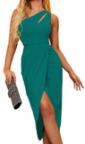 Blue Green Women One Shoulder Summer Cocktail Party Midi - Zalalus | Women's Cocktail Dresses