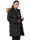 Dark Black Women's Winter Jacket Puffer Coat Warm with Faux Fur Removable Hood - AmEss | Women's Coat & Jacket