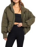 Green Women’s Winter Jacket Coat Cropped Puffer Short Warm Quilted - Gihuo | Women's Coat & Jacket