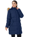 Blue Women's Winter Jacket Puffer Coat Warm with Faux Fur Removable Hood - AmEss | Women's Coat & Jacket