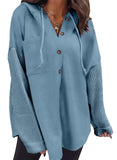 Blue Women Loose Fit Casual Hooded Sweatshirt Hoodie with Pocket - Shewin | Women's Coat & Jacket