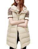 Beige Women's Long Puffer Vest Casual Sleeveless Puffy Jacket - Tanming | Women's Coat & Jacket
