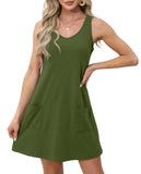 Plan Green Loose V Neck Sleeveless with Pockets - Ofeefan | Women's Dresses