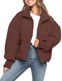 Brown Women’s Winter Jacket Coat Cropped Puffer Short Warm Quilted - Gihuo | Women's Coat & Jacket
