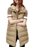 Khaki Women's Long Puffer Vest Casual Sleeveless Puffy Jacket - Tanming | Women's Coat & Jacket