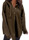 Dark Brown Women Loose Fit Casual Hooded Sweatshirt Hoodie with Pocket - Shewin | Women's Coat & Jacket