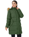 Army Green Women's Winter Jacket Puffer Coat Warm with Faux Fur Removable Hood - AmEss | Women's Coat & Jacket