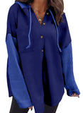 Navy Blue Women Loose Fit Casual Hooded Sweatshirt Hoodie with Pocket - Shewin | Women's Coat & Jacket