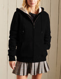 Black Women's Casual Full Zip Lined Hoodie Sweatshirt Jacket Coat - Yeokou | Women's Coat & Jacket