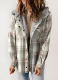 Gray Womens Black Fleece Jacket Plaid Shacket Long Sleeve Button Down - Dokotoo | Women's Coat & Jacket