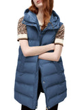 Blue Women's Long Puffer Vest Casual Sleeveless Puffy Jacket - Tanming | Women's Coat & Jacket