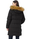Black Women's Winter Jacket Puffer Coat Warm with Faux Fur Removable Hood - AmEss | Women's Coat & Jacket