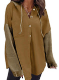 Brown Women Loose Fit Casual Hooded Sweatshirt Hoodie with Pocket - Shewin | Women's Coat & Jacket