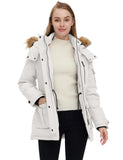 Beige Women's Slim Winter Coats Puffer Jacket Thicken Parka with Removable Hood - Wantdo | Women's Coat & Jacket