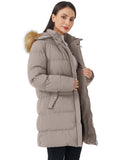 Khaki Women's Winter Thicken Jacket Puffer Coat Warm with Faux Fur - WenVen | Women's Coat & Jacket