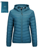 Modern Blue fold in Pocket Women's Winter Coat Packable Lightweight Full-Zip Puffer with Hood Quilted - AmEss | Women's Coat & Jacket