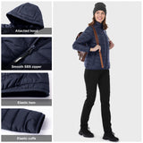 Dark Grey Heather fold in Pocket Women's Winter Coat Packable Lightweight Full-Zip Puffer with Hood Quilted - AmEss | Women's Coat & Jacket