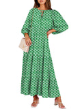 Light Green Boho Maxi Dress Summer V-Neck Puff Sleeve Floral Flowy Long Womens Casual Dress - Anrabess