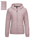 Pale Rosy fold in Pocket Women's Winter Coat Packable Lightweight Full-Zip Puffer with Hood Quilted - AmEss | Women's Coat & Jacket
