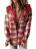 Red Womens Full Zip Fleece Jacket Plaid Shacket Long Sleeve Button Down - Dokotoo | Women's Coat & Jacket