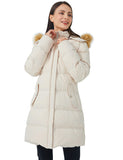 Beige Women's Winter Jacket Puffer Coat Warm with Faux Fur Removable Hood - AmEss | Women's Coat & Jacket