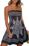 Black Print Summer Boho Floral Strapless Sundress – Women's Beach Cover-Up Womens Casual Dress - Chicgal