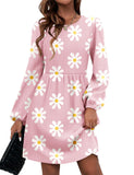 Floral Pink Women's Casual Knit Sweater for Fall Dresses - Zeagoo