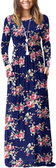 Rose Navy Casual Short/Long Sleeve Maxi Dress with Pockets - HAOMEILI