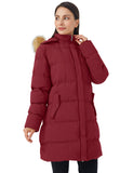 Red Women's Winter Jacket Puffer Coat Warm with Faux Fur Removable Hood - AmEss | Women's Coat & Jacket