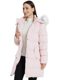 Pink Women's Winter Jacket Puffer Coat Warm with Faux Fur Removable Hood - AmEss | Women's Coat & Jacket