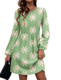 Floral Green Women's Casual Knit Sweater for Fall Dresses - Zeagoo