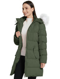 Olive Women's Winter Jacket Puffer Coat Warm with Faux Fur Removable Hood - AmEss | Women's Coat & Jacket
