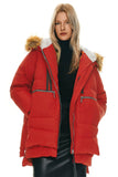 Red Faux Fur Trim Women's Thickened Down Jacket with Filler and Duck Feather - Orolay | Women's Coat & Jacket
