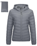Foggy Gray fold in Pocket Women's Winter Coat Packable Lightweight Full-Zip Puffer with Hood Quilted - AmEss | Women's Coat & Jacket