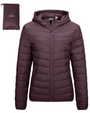 Eggplant fold in Pocket Women's Winter Coat Packable Lightweight Full-Zip Puffer with Hood Quilted - AmEss | Women's Coat & Jacket
