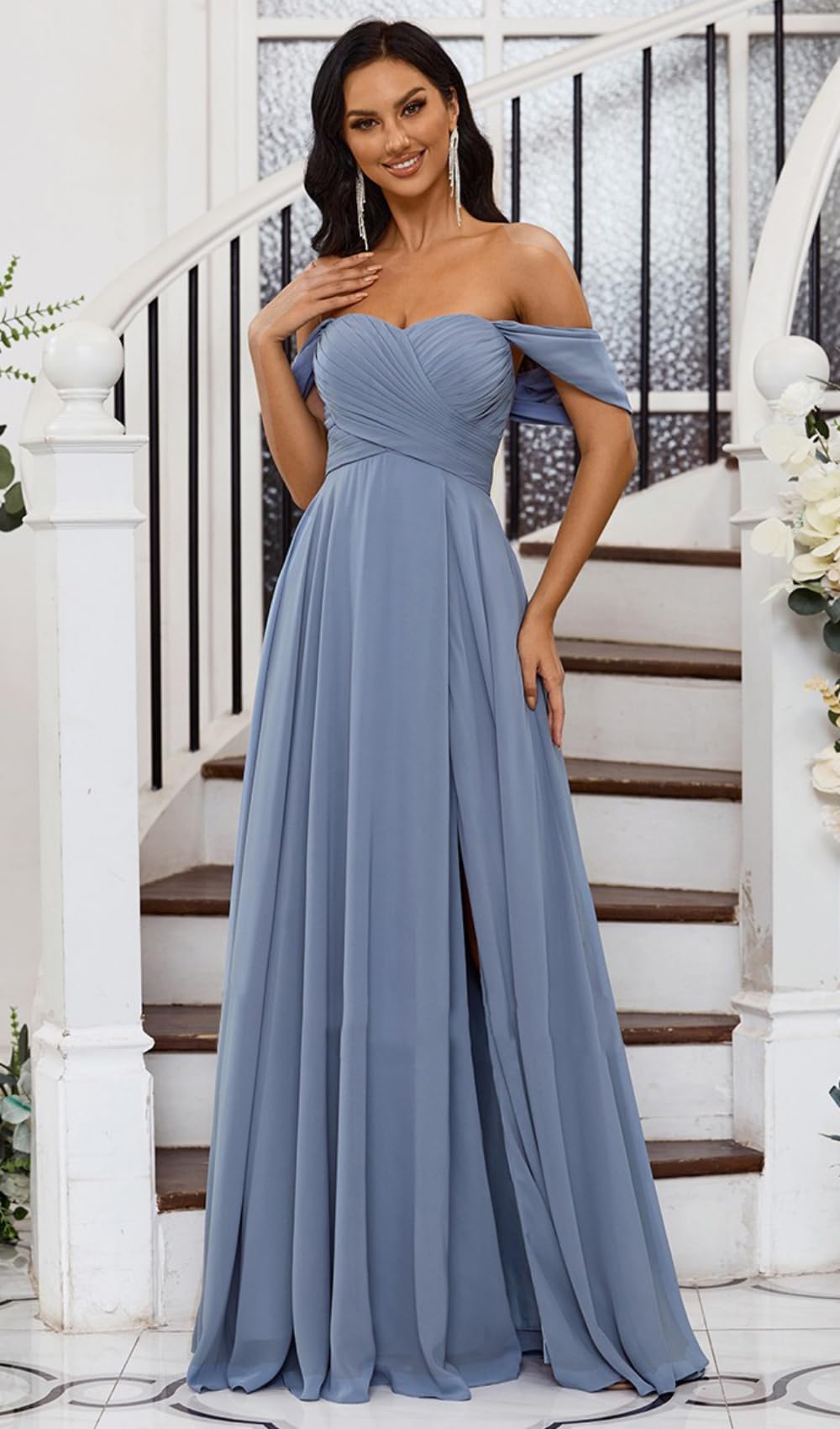 Mint Green Bridesmaid Long Dress Chiffon A Line for Women Wedding Original Brand