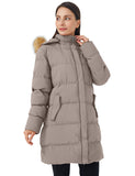 Khaki Women's Winter Jacket Puffer Coat Warm with Faux Fur Removable Hood - AmEss | Women's Coat & Jacket