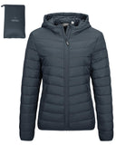 Dark Grey fold in Pocket Women's Winter Coat Packable Lightweight Full-Zip Puffer with Hood Quilted - AmEss | Women's Coat & Jacket