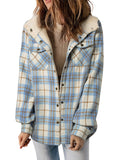 Sky Blue Womens Fleece Jacket Full Zip Plaid Shacket Long Sleeve Button Down - Dokotoo | Women's Coat & Jacket