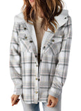 White Woman's Jacket Plaid Shacket Long Sleeve Button Down - Dokotoo | Women's Coat & Jacket